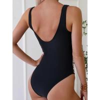 Traje de baño de una pieza para mujer, elegante color negro con detalles en estampado de leopardo, ropa de baño deportiva para mujer - details 0