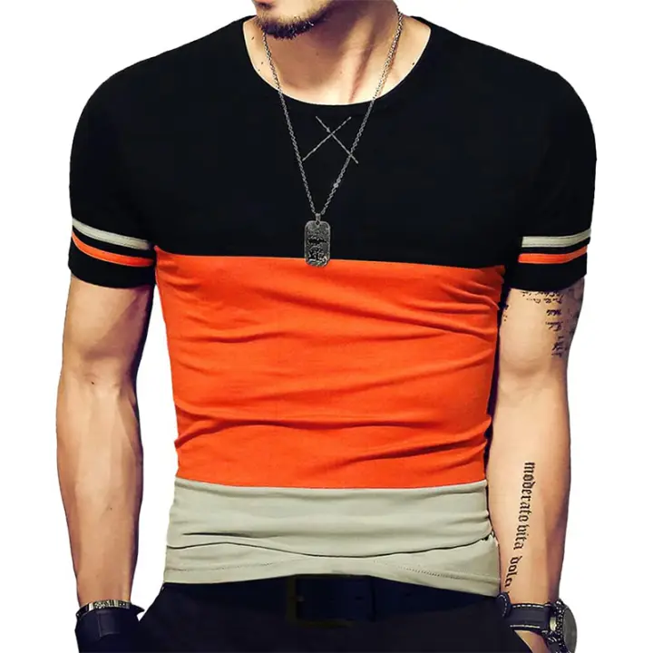 Camiseta de manga corta para hombre, ropa de calle informal de retales, Hip Hop, M-5XL, novedad de verano, 2025 - 1