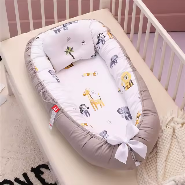 Cama de bebé para recién nacidos,Cuna Portátil Para Bebé 85x50cm Con Almohada Y Parachoques Algodón ,Alfombra de Juego Plegable para Bebés cesta de dormir infantil para 0-24 meses - 1