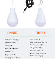 Lámpara Solar Portátil Bombilla LED Recargable para Campamento Pesca Nocturna Panel Solar de Energía Renovable Luz Blanca 1.5W - details 1