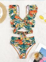 Traje de baño con estampado Retro para mujer, conjunto de Bikini de cintura alta con realce, ropa de playa para vacaciones - details 4