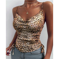 Top sin mangas con cuello drapeado y tirantes delgados para mujeresVCamisola sin mangas plisada de moda para el verano - details 10