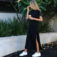 Vestido Midi Estilo Coreano Veraniego Vestido Largo Negro Casual para Mujeres - details 3