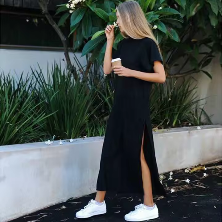 Vestido Midi Estilo Coreano Veraniego Vestido Largo Negro Casual para Mujeres - 1