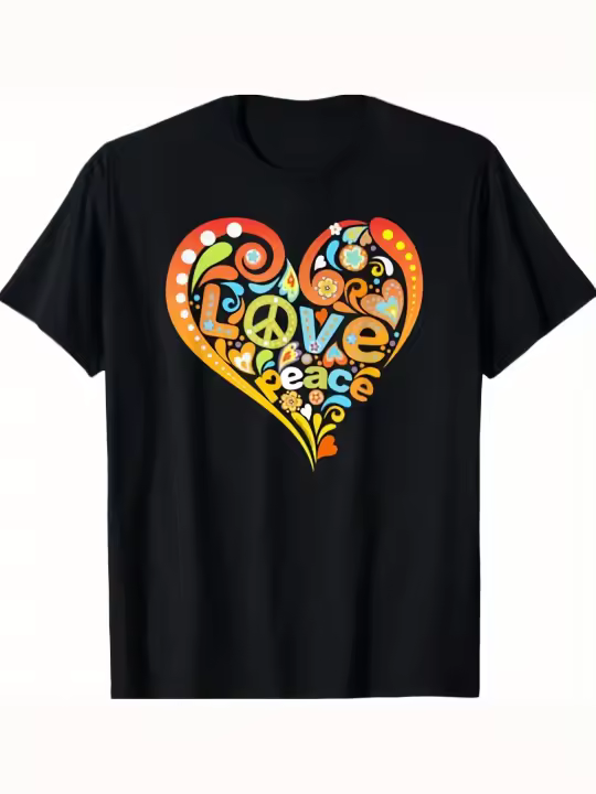 Camiseta con signo de la paz y corazón de amor, regalo para papá, manga corta con cuello redondo suave y cómoda, 230g - 1