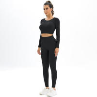 Conjunto de Yoga sin costuras para mujer, ropa deportiva de entrenamiento para gimnasio, Top corto de manga larga, Leggings de cintura alta, trajes deportivos de 2 piezas - details 13