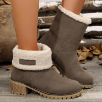 Botines de cuero con punta redonda y tacón grueso para nieve impermeables para mujer, invierno, 2024 - details 10