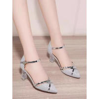 NOVEDAD DE VERANO 2025, sandalias de cuero de tacón pequeño medio alto dorado grueso puntiagudo, zapatos individuales huecos - details 5