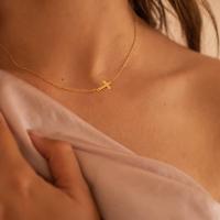 Collar Cruz EWENSOO de Metal Plateado 14K Colgante Delicado con Caja Collar Simple y Lindo para Mujeres - details 14