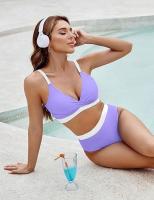 Traje de baño de dos piezas con bloques de color para mujer Bikini sexy con control de barriga y cintura - details 26