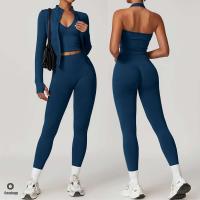 1/2 de ropa de mujer, conjunto de yoga sin costuras, entrenamiento sp, ropa de gimnasia, bodys de cintura alta, tres piezas de Fiess - details 3
