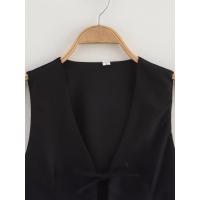 Chaqueta holgada de dos piezas con botones para el verano 2025, pantalones anchos de cintura alta y blazer con cuello en V y lazo. - details 4