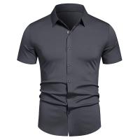 M-4XL novedad de verano, camisa de manga corta para hombre, camisa elástica sin costuras de alta calidad, camisa de vestir de negocios - details 1