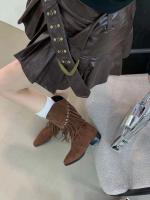 Maillard Botas vaqueras occidentales Botas cortas con flecos retro Botas medianas de tacón puntiagudo Botas ajustadas de otoño e invierno para mujer - details 5