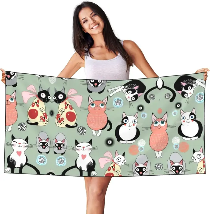 Toalla de Camping con Estampado de Gato de Dibujos Animados BUON Absorbente para Piscina, Yoga, Spa - 1