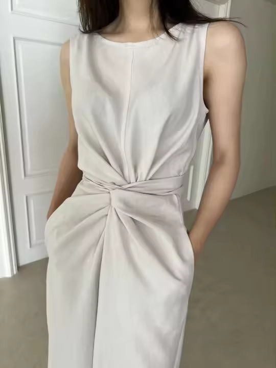 Vestido Vintage de moda versión coreana para mujer, Túnica de verano para oficina madura, sin mangas, Color sólido, temperamento, Vestido suave - 1
