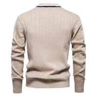 Suéter de manga larga con cuello en V para hombre, chaqueta de punto acanalada de color en contraste de moda - details 9