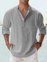 Suéter de estilo hawaiano de manga larga informal de lino y algodón para hombre para la playa y la vida diaria - details 3