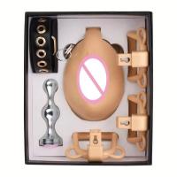 Empaque privado SEXY Vagina artificial usable Castidad Plug anal dorado Simulación de parte inferior femenina con 4 anillos de tamaño Jaula de abstinencia Gay 18+ - details 6