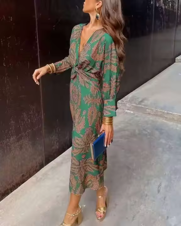 Elegante manga larga para mujer con cuello redondo y estampado etro para mujer, primavera/verano, fiesta es - 1