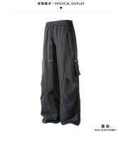 Pantalón plisé con bolsillos laterales para hombre, informal, color liso, recto, con cintura elástica, amplio, en soie glacée, pantalon diario - details 2