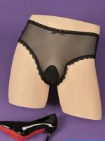 Bolsa sissy de seda grande para hombre, ropa interior cruzada de malla transparente de cintura alta con intervalo de bala, club gay - details 9