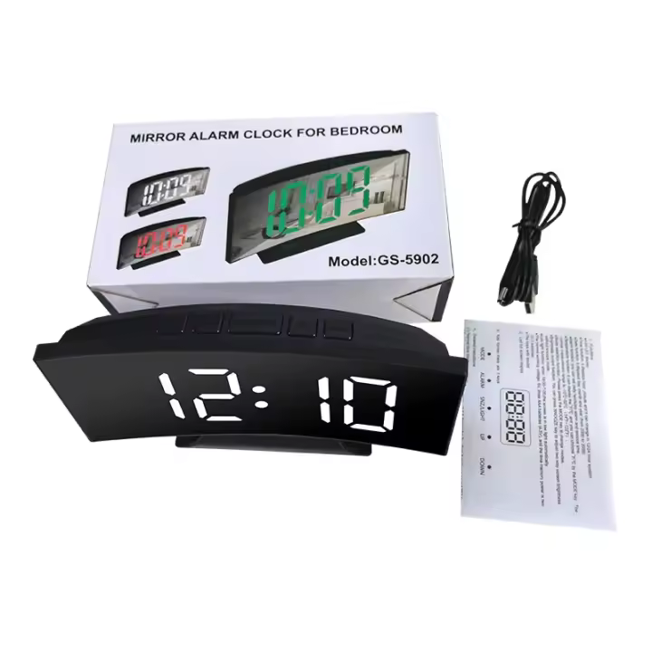 Reloj de pantalla curva, despertador Led Digital con pantalla de temperatura, reloj de espejo grande, mesita de noche - 1