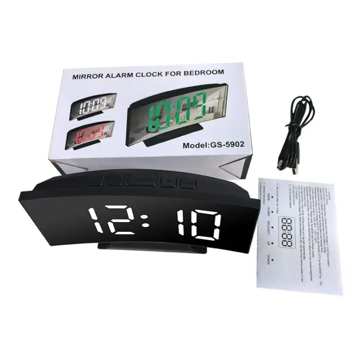 Reloj de pantalla curva, despertador Led Digital con pantalla de temperatura, reloj de espejo grande, mesita de noche - 1