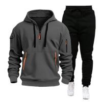 Conjunto de dos piezas para hombre, chándales informales, trajes deportivos para exteriores, sudaderas con capucha y pantalones para correr, Otoño e Invierno - details 3