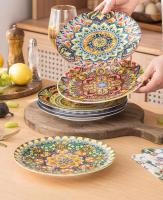 Juego de Platos Redondos Grandes Juego de 6 Platos de 10 Pulgadas con Desayuno y Postre con Patrón Colorido - details 5