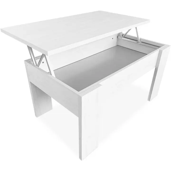 Duérmete Online - Mesa de Centro Elevable, Mesita de Salón o Comedor, Madera, Acabado en Color Blanco, Medidas: 90 cm (Ancho) x 50 cm (Fondo) x 46-57 cm (Alto) - 1