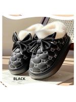 Tiendas Botines de plataforma para mujer, botines de nieve de invierno con lazo de diseñador, zapatillas mullidas para interiores, zapatos planos de casa para mujer, calzado cálido a la moda - details 15
