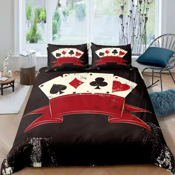 Funda de edredón Poker King Queen, funda nórdica moderna para juegos de cartas, juego de cama para jugadores, funda de edredón para juegos, funda de edredón de poliéster para atletismo - 1