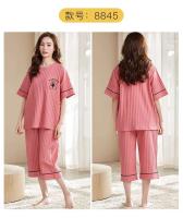 Conjunto de pijama de dibujos animados para mujer, pijama informal con cuello redondo, pantalones cortos y pantalones cortos, 100% algodón, verano, M-5XL - details 18