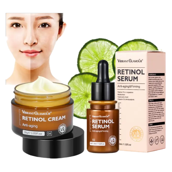 Crema facial y suero para ojos Retinol, 2 unidades/juego, reafirmante, antienvejecimiento, Reduce las arrugas, líneas finas, producto para el cuidado de la piel Facial - 1
