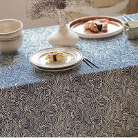 Mantel de Algodón Estilo Japonés Ripple de Mar Azul Lavable Ideal para Mesa de Café y Comedor - details 2