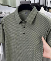 Camiseta de manga corta sin costuras Ice Silk para hombre, resistente y sin arrugas. Polo de verano con cuello business, holgado y fino, - details 5