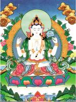 Avalokitesvara Thangka de cuatro brazos, sala de estar estilo Xizang, porche, bordado de Nepal, Buda, trompeta - details 4