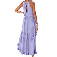 Vestido De Camisola Para Mujer Estilo Europeo Y Americano Verano Nuevo Con Aros Largo Y Volante Sin Mangas Cuello En V Vestido Largo - details 23