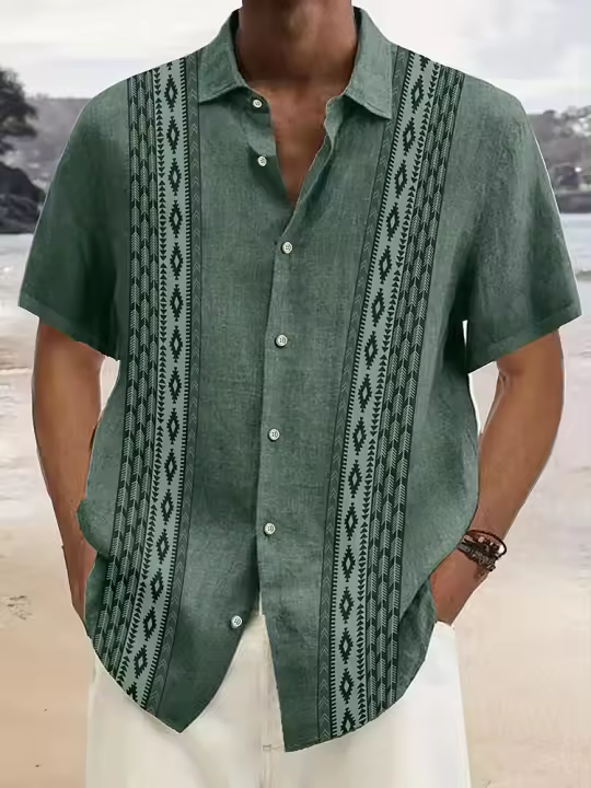 Camisa de verano de moda diaria para hombre, camisa informal de manga corta para hombre con estampado de rayas, camiseta de manga corta para hombre - 1
