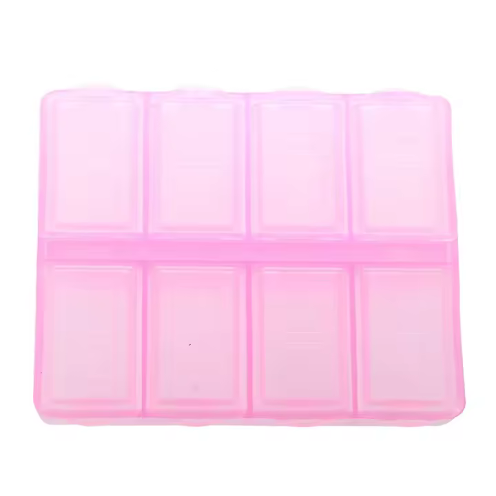 Pastillero rectangular de plástico, 8 compartimentos, 7 días, color rosa - 1