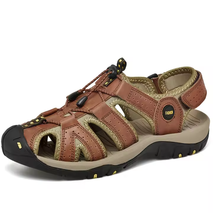 Sandalias informales de cuero con punta cerrada para hombre, zapatos de senderismo ajustables para verano - 1