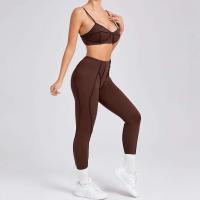 Ropa deportiva de gimnasio reforzada para mujer, traje de yoga de entrenamiento para mujer, ropa deportiva gris café 2024 - details 17