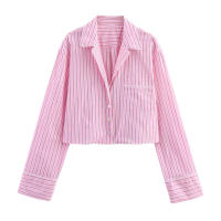Nueva Moda Primavera OUWU Conjunto de Camisa de Manga Larga y Pantalones de Popelina a Rayas para Mujer con Cinturón - details 4