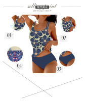 Nuevo traje de baño de talla grande con múltiples estampados, traje de baño Tankini dividido para mujer, sexy triángulo alto - details 5