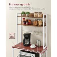 Estantería para Panadería con Toma de Corriente, Soporte de Microondas, Estantería de Cocina, Alambre de Metal, 14 Ganchos, 40 x 80 x 170 cm, Marrón Rústico y Negro - details 16