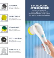 Limpiador Eléctrico Portátil Cepillo de Limpieza con 5 Cabezas Recargables para Baño, Cocina, Piso, Zapatos, Espejo, Bañera Accesorio de Hogar de Laundry & Cleaning Equipment - details 1
