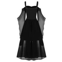 Vestido De Mujer Talla Grande Hombros Descubiertos Con Alas De Mariposa Estilo Gótico Para Halloween Vestido Elegante De Cintura Media Polyester - details 19