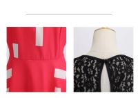 Lace patchwork floral print women summer 50s 60s elegant dress - details 44