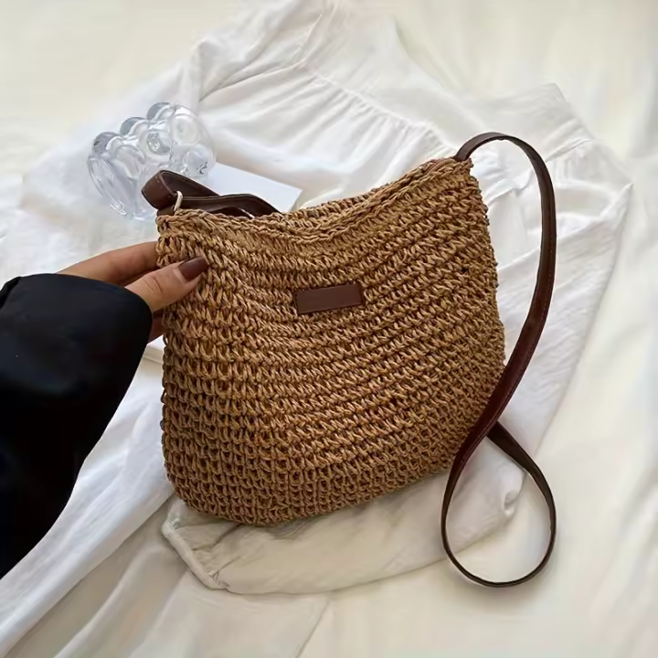 Bolsos cruzados de mimbre de verano para mujer, bolso de hombro tejido de paja, bolsos pequeños tejidos a mano para mujer - 1